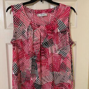 Women's Jones Studio Pink/Black/White Sleeveless, Pleated Blouse 2X